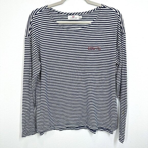 Vineyard Vines Size Medium Navy Blue White Striped Crewneck Longsleeve Modal - Picture 1 of 7